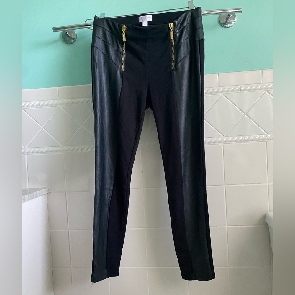 Bisou Bisou Half Leather Leggings Gold Zippers - Picture 2 of 8